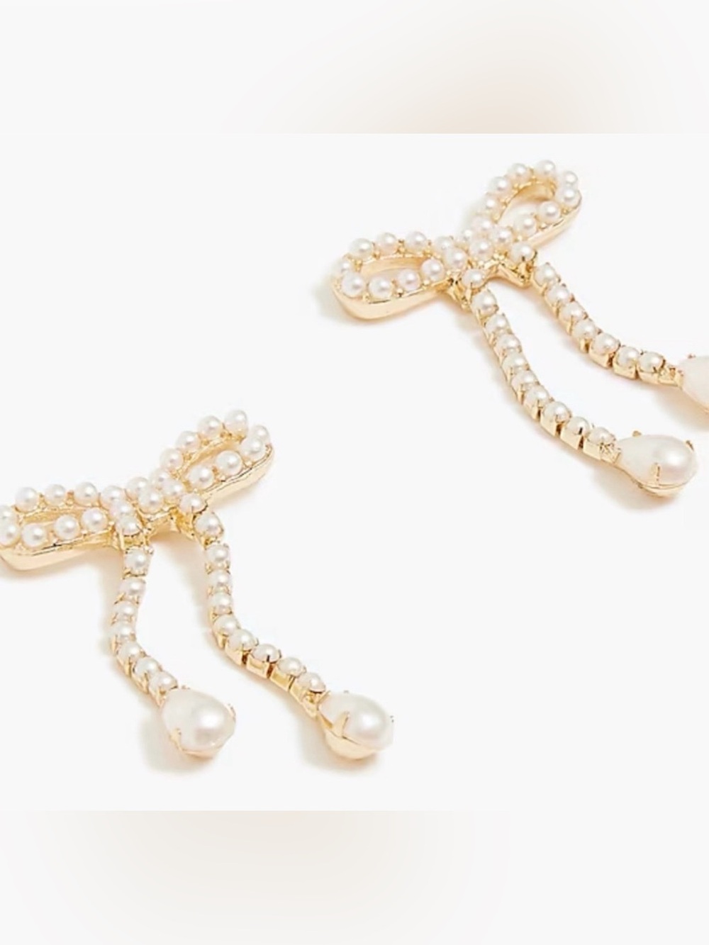J. Crew Gold Bow Drop Earrings with Faux Pearls